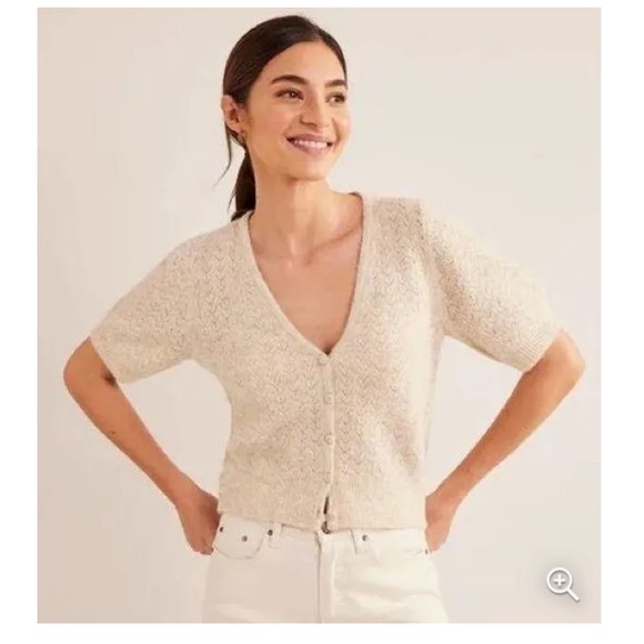 Nwt Boden Pointelle Short Sleeve Cardigan Sweater Top